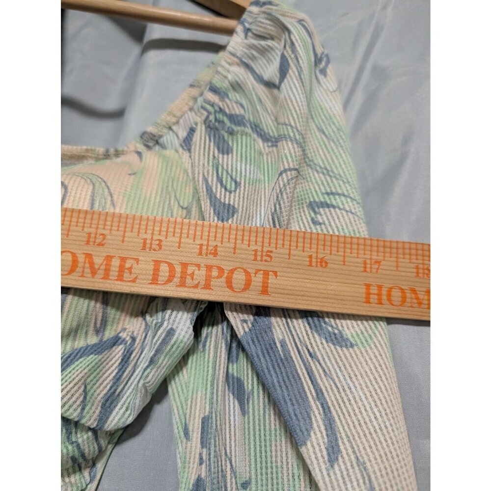 Privy Women's Size M Green Blue Swirl Marble Print Long Sleeve Ruched Crop Top - Picture 6 of 10